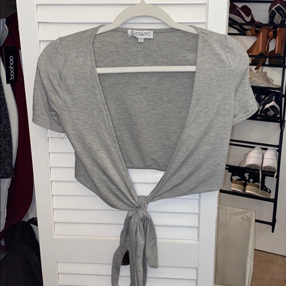 Grey Wrap Tie Front Top